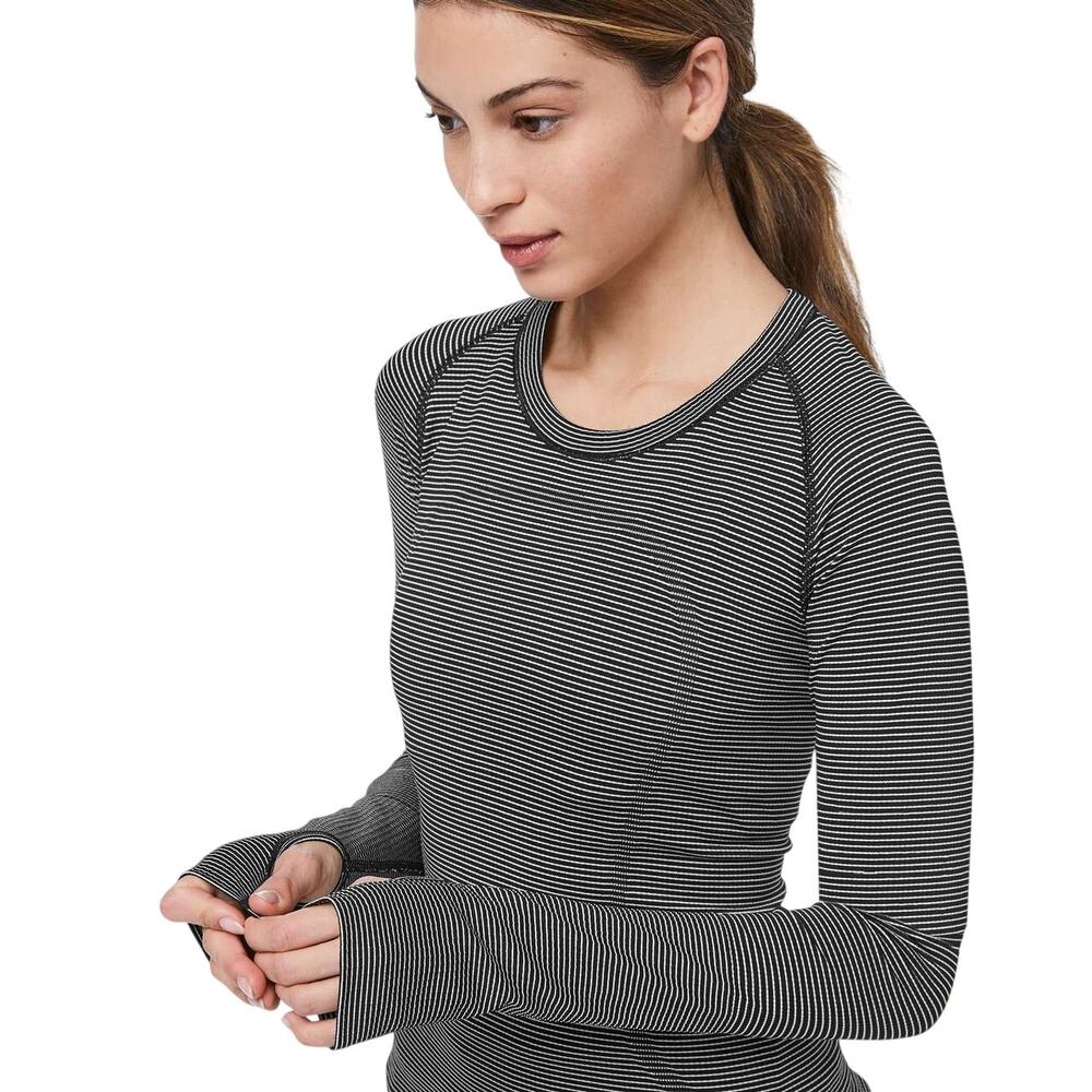 Lululemon Swiftly Tech Long Sleeve Crew 6 ORIGINAL Fit Black White Stripe
